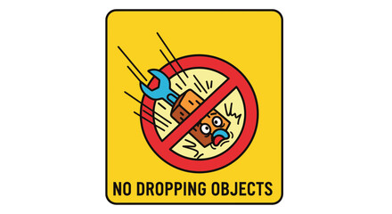 Cartoon Warning Sign for Safety, Preventing Falling Hazard and Workplace Danger