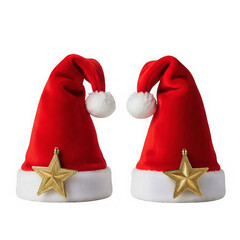 Two festive santa hats with golden stars for holiday celebrations