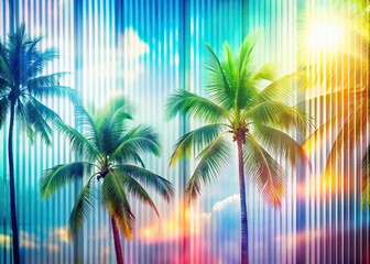 Bright White Minimalist Backdrop With Reeded Glass and Blurred Palms Creating a Kaleidoscopic Effect