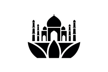 India Taj Mahal vector icon illustration: iconic Agra architecture symbol, silhouette mausoleum, landmark travel design