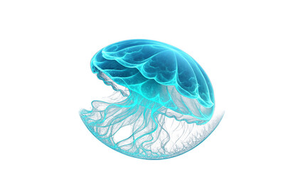 Transparent glowing jellyfish illustration with fluid shapes creating an elegant underwater abstract background