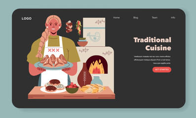 Traditional Cuisine Vector Illustration of Chef Serving Pastries