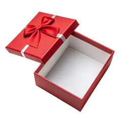 Open red gift box with lid and ribbon ideal for festive surprises premium packaging and celebrations