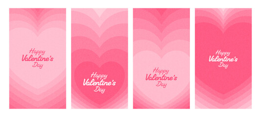 Set of four pink Valentines Day story templates with heart patterns. Social media background for romantic holiday announcement or greeting card.