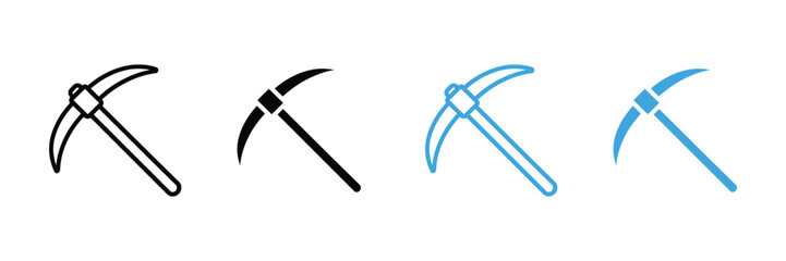 pickaxe icon set. digging, excavation, miner, equipment symbol. vector illustration 