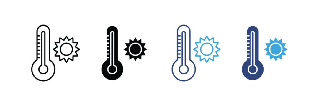 Collection of thermometer icon set. temperature, sun, weather, hot, cold, climate, measurement, forecast symbol. vector illustration 