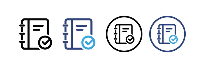 Checklist icon. document with checkmark icon. notebook symbol. task completed icon. verification success symbol. vector illustration 