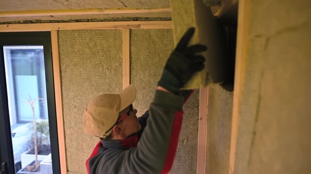 Worker Installing Wall Insulation
