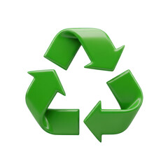 Obraz premium Bright green 3d recycling symbol with arrows isolated on transparent background