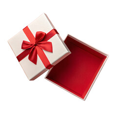 Open red gift box with white interior perfect for product display surprise and premium branding