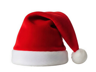 Classic red santa claus hat with white fluffy trim and pompom