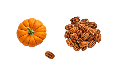 Autumn pumpkin with pecan nuts representing fall harvest seasonal food rustic and natural lifestyle