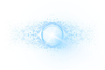 Abstract glowing blue energy portal with bright starburst radiating light against a dark background with scattered particles