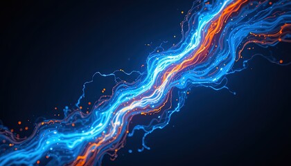 Dynamic abstract energy flow with vibrant blue and orange light trails creates a modern and captivating background for technology and innovation concepts