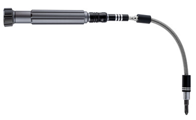 Screwdriver with flexible shaft and bit, on a white background in insulation