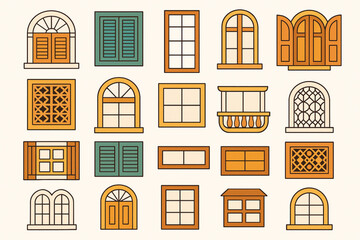 Brazilian architectural window vector grid with colonial Salvador modernist Rio lattice and farmhouse designs