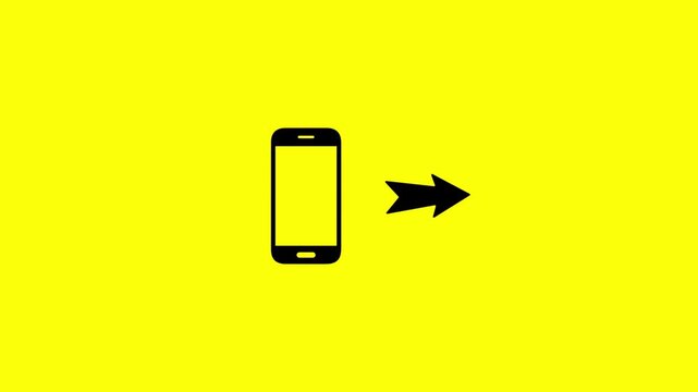 Incoming call icon with right arrow on yellow background, phone communication, 4k video