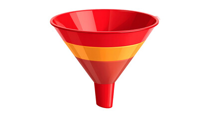 A vibrant, red and yellow banded funnel, tapered and upright, against a black background