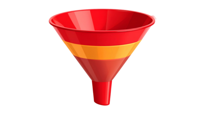 A vibrant, red and yellow banded funnel, tapered and upright, against a black background