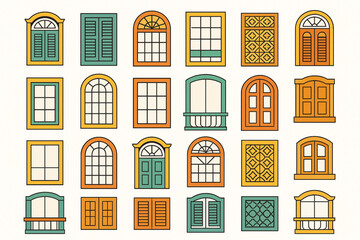 Fototapeta premium Brazilian architectural window vector grid with colonial Salvador modernist Rio lattice and farmhouse designs