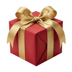 Red Cubic Gift Box With Gold Satin Ribbon Bow