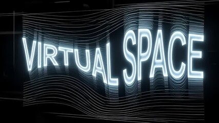 Futuristic virtual space text with a glowing digital distortion and wavy line effect. Abstract technology background representing cyberspace, data streams, and the metaverse - Powered by Adobe