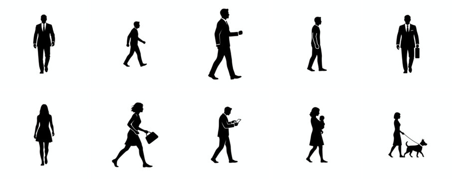 Silhouettes of people for digital model of architecture and urbanism Vector illustration
