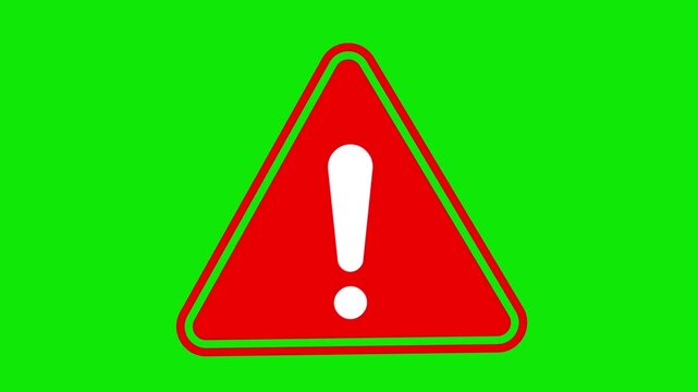 Animated red alert icon on green screen background in 4k