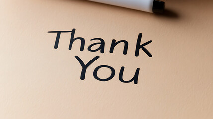 A simple token of gratitude, a heartfelt 'Thank You' is elegantly written in bold ink on a neutral background. A subtle reminder of appreciation and kindness.