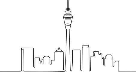 Obraz premium Continuous Line Art of Johannesburg Skyline with Hillbrow Tower Clean Form Minimal Outline Illustration