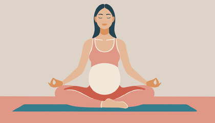 Pregnant woman meditating in the lotus position on a yoga mat