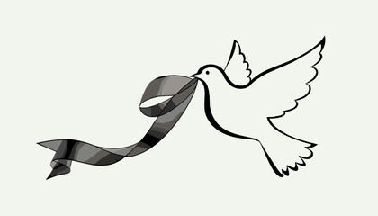 Obraz premium A white dove with a ribbon in its beak