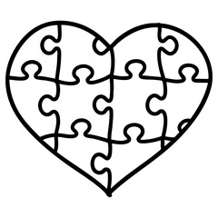 Mental health awareness doodle art icon. puzzle in heart shape for autism awareness. line art element illustration concept.