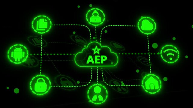 Green Neon AEP Network HUD Cyber Security Node Connection Interface 4K Loop