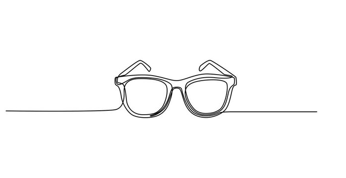 Animated self drawing of Glasses icon continuous one line drawing, Continuous line drawing of glasses. One line of eyeglasses. Eyeglasses minimalist continuous line art. Editable outline,