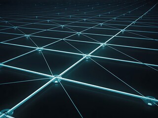 Abstract glowing blue digital network grid extending infinitely across a dark background symbolizing connectivity and data flow