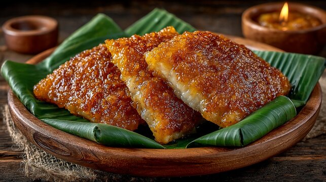 Biko Filipino sticky rice cake with caramelized sugar delicious treat close up shot traditional