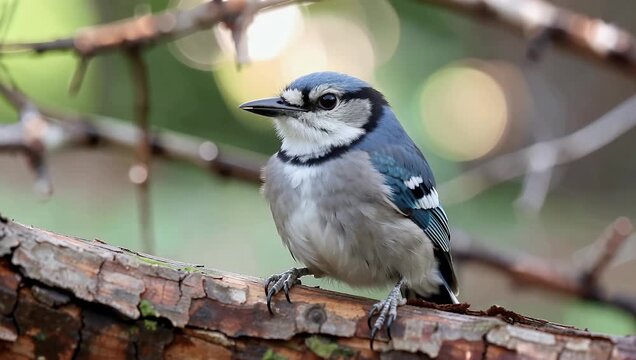 Blue jay perched on branch in natural environment daytime daylight