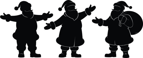 Santa Claus silhouette vector set, Christmas holiday figure, jolly character, festive winter celebration symbol