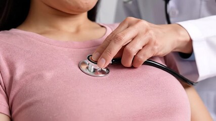 Doctor using stethoscope to examine patient chest during health checkup for diagnostic care