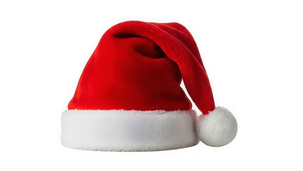 Traditional red christmas santa hat with white trim and pompom
