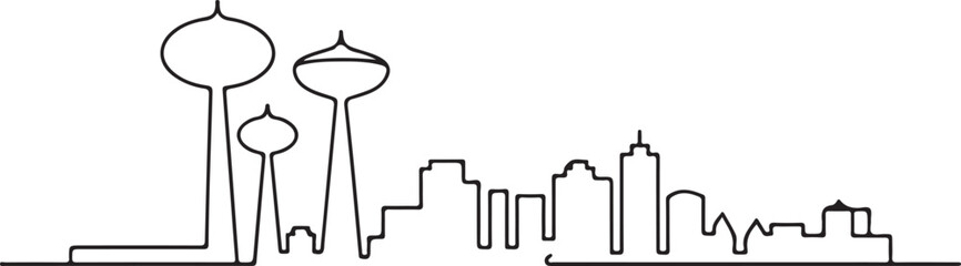 Continuous Line Art of Kuwait City Skyline with Iconic Water Towers Minimal Outline Illustration