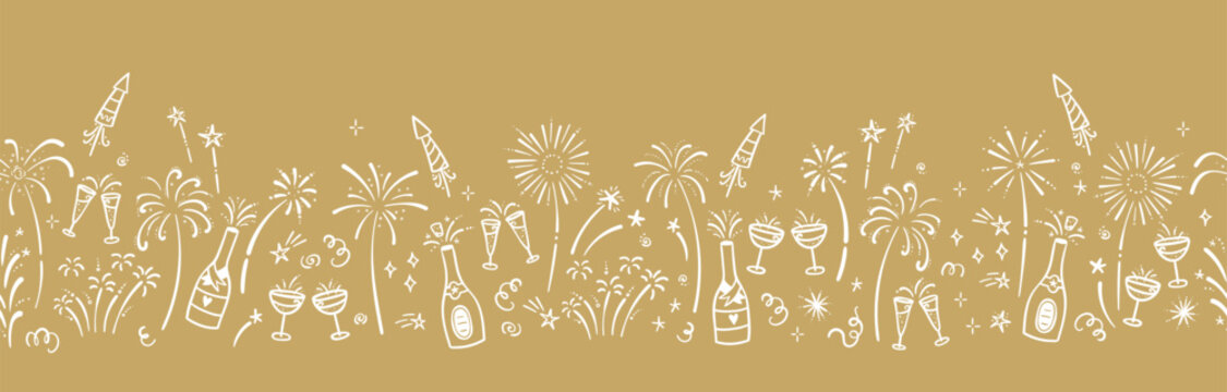 Fun hand drawn doodle fireworks and New Year party doodles, seamless pattern, great for textiles, wrapping, banner, wallpapers - vector design