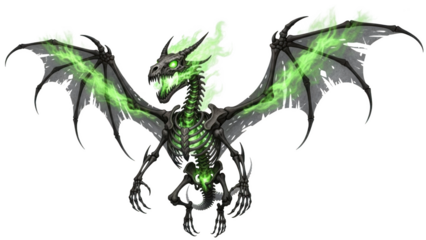 Black skeleton dragon with glowing green fire and tattered wings image