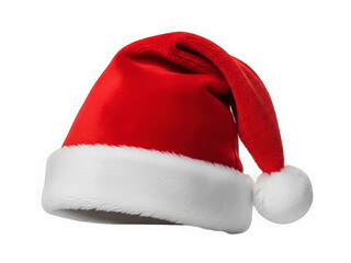 Santa's red hat with white pom-pom and brim on clean background