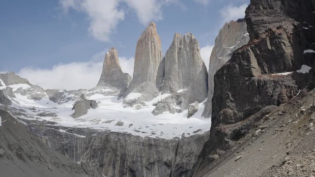 Time lapse of Torres del Paine towers in Patagonia, Chile