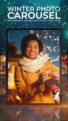 Night Winter Photo Carousel. Vertical Stories Opener for Social Media.