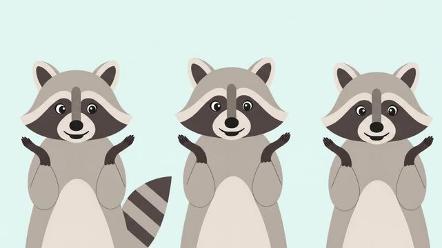 Adorable Animated Raccoons Expressing Joy and Surprise.