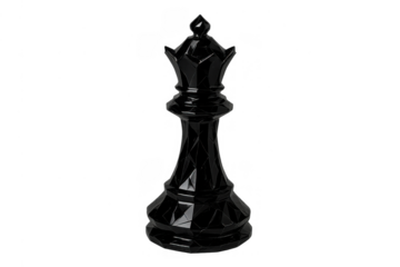 Black chess queen piece standing on transparent background representing strategy, competition, intelligence, and leadership