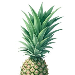 Fototapeta premium Single pineapple leaf illustration, sharp green blade shape, soft gradient shading, clean vector outline, transparent background.